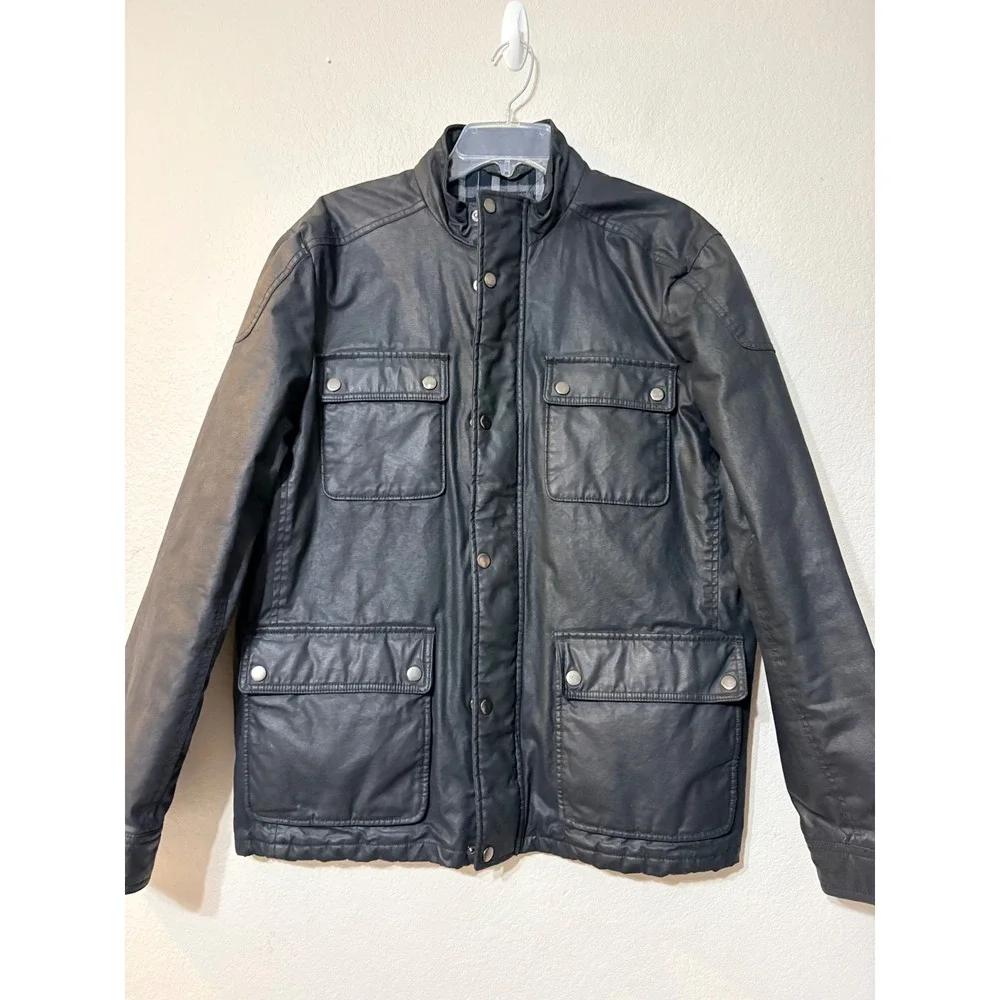 J.Crew Hayes Black Waxed Coated Cotton Thinsulate Field Jacket Mens L E3828
